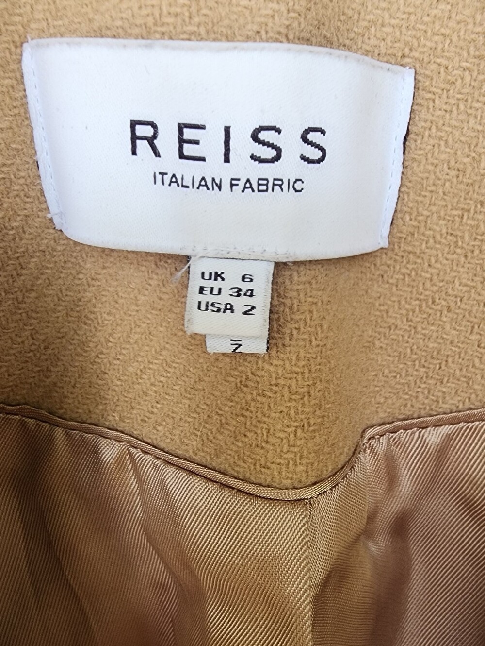 Reiss Santhia Wool Blend Mid Length Coat Camel Sz 2 - Picture 10 of 15